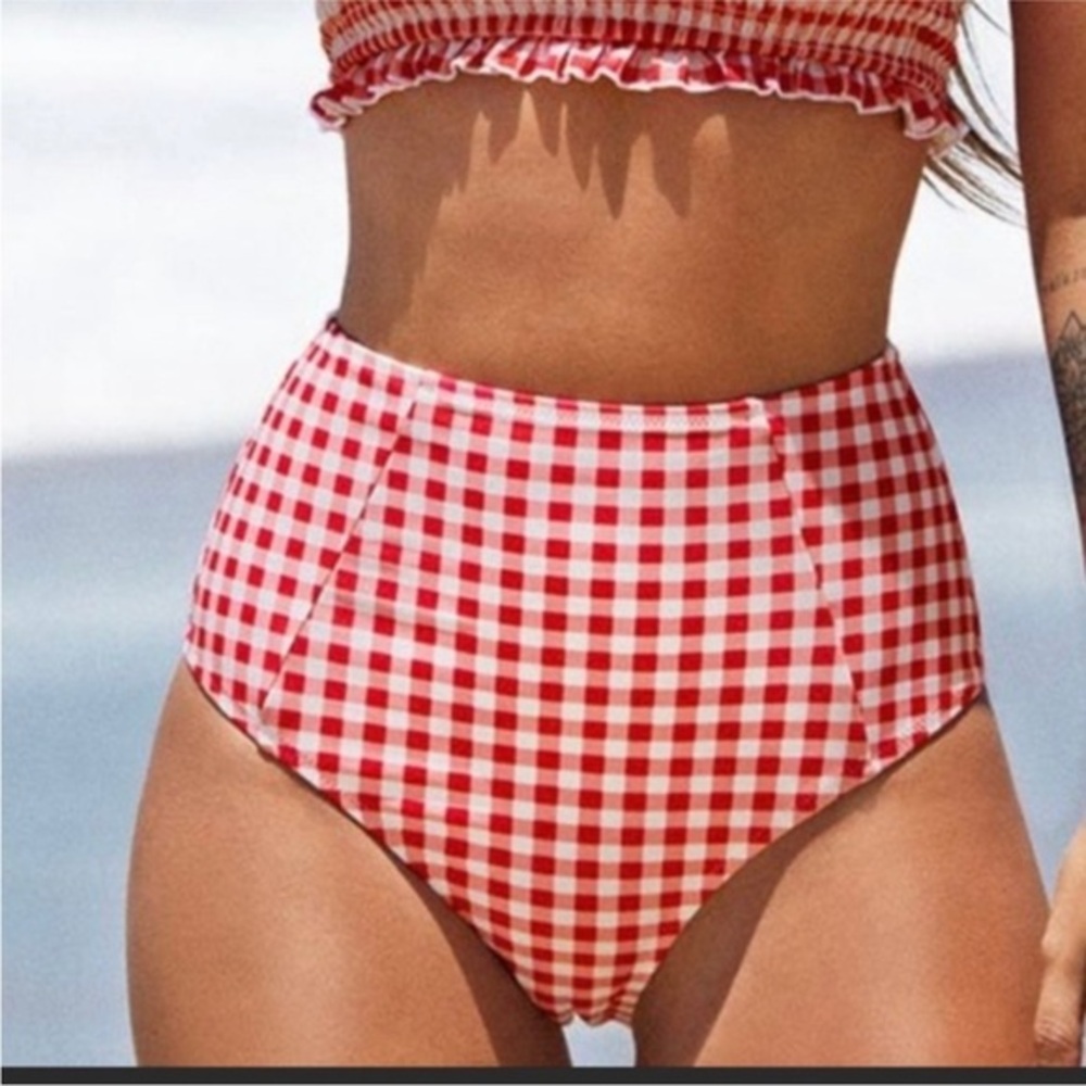 CUPSHE High-Waisted Retro Bikini Bottom | Red Gingham | Size XL | NWT